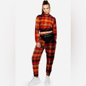 Topshop Velour Check Hoodie
